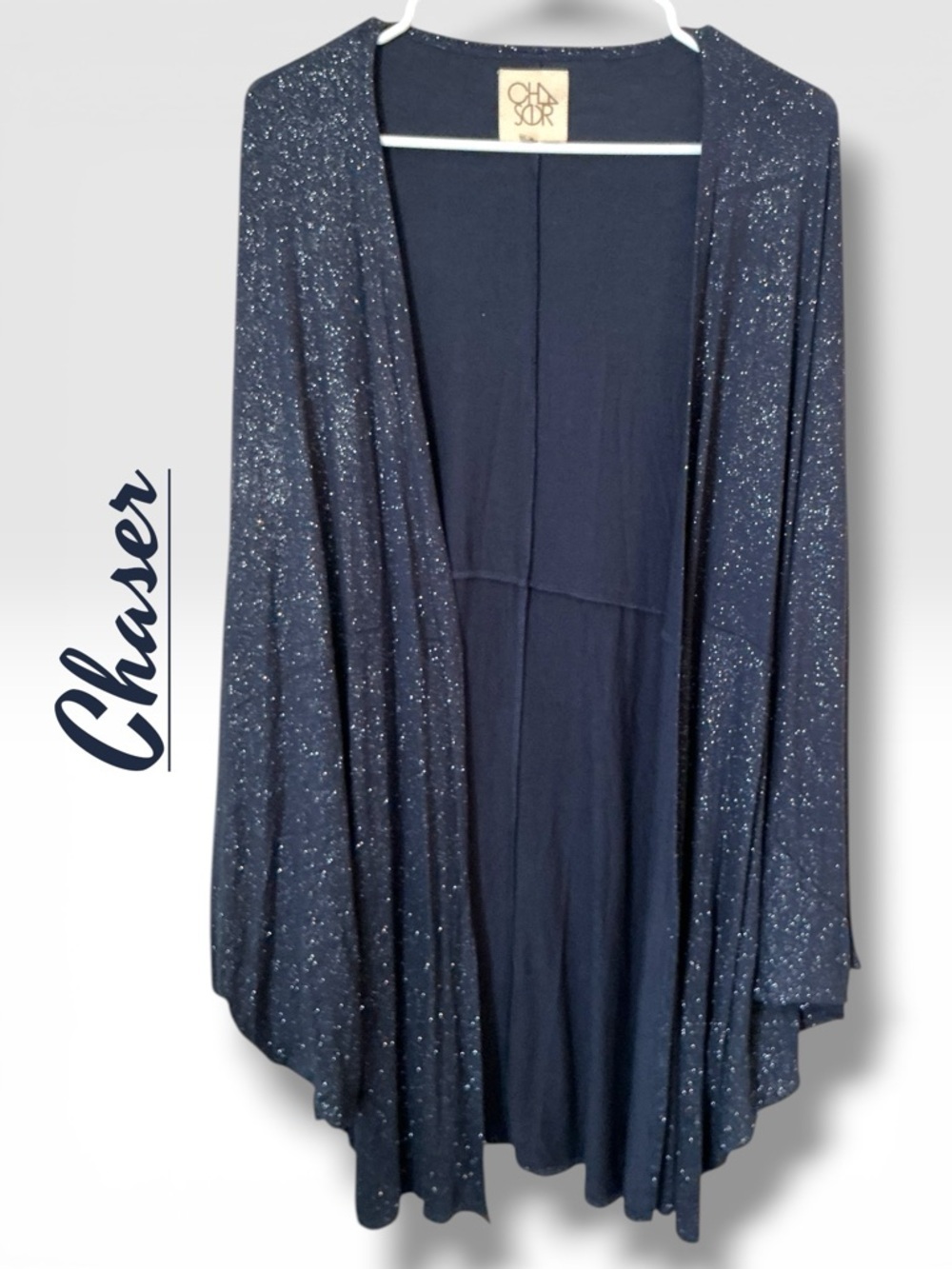 🌺Chaser Navy Sparkle Open-Front Drape Cardigan